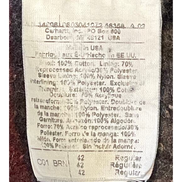 Viintage Carhartt C01 BRN Men’s 42 Reg Chore Jacket Barn Coat Union Made USA - Picture 14 of 16